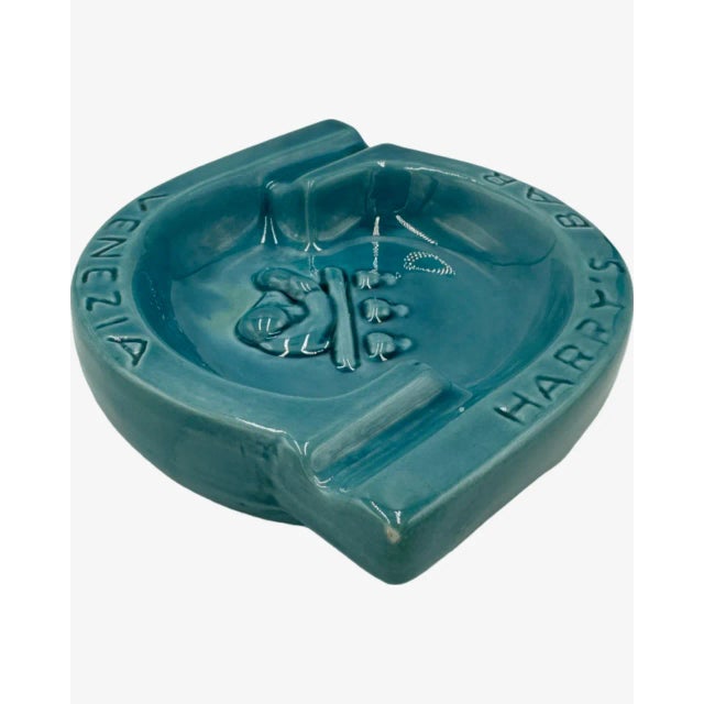 Mid 20th Century Vintage Harry's Bar Venezia Italy Ashtray Blue Ceramic Dish For Sale - Image 4 of 12