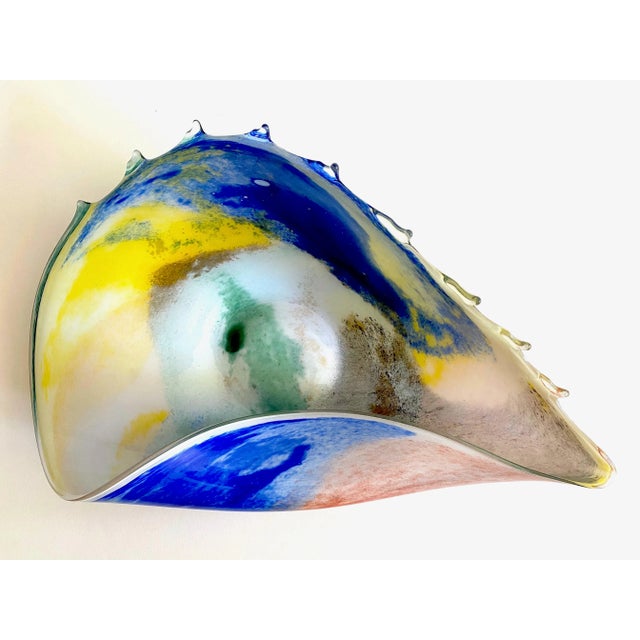 Vintage 1980's Post Modern Hand Blown Studio Art Glass Multicolor Abstract Sculptural Shell Large Centerpiece Bowl For Sale - Image 11 of 13