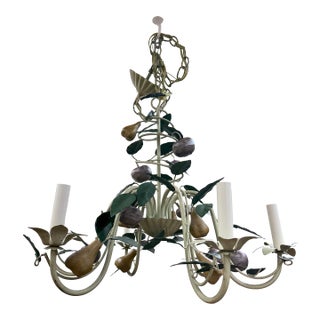 Vintage Italian Tole Chandelier With Pears and Plums For Sale