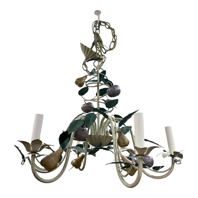 Vintage Italian Tole Chandelier With Pears and Plums For Sale