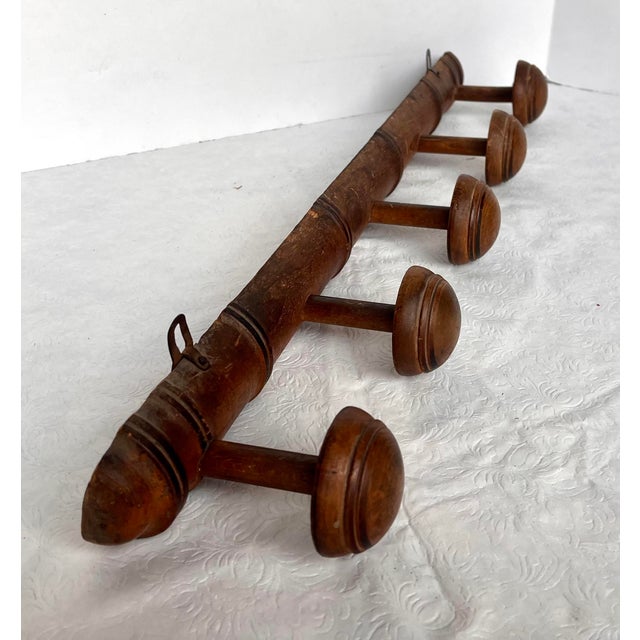 Brown Early 1900s French Faux Bamboo Five Peg Coat/Hat Rack For Sale - Image 8 of 16