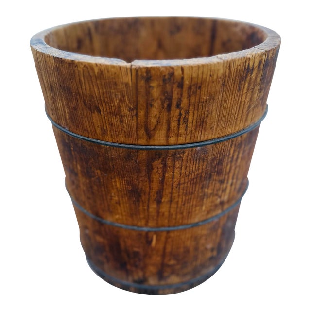 Antique Folk Art Wooden Bucket For Sale