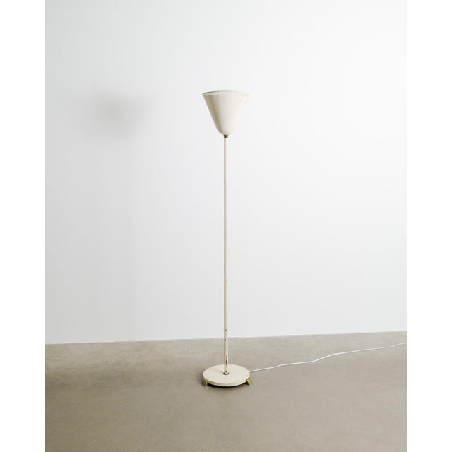 Early Swedish Mid-Century Modern White Lacquered & Brass Floor Uplight Lamp, Sweden, 1940s For Sale - Image 9 of 9