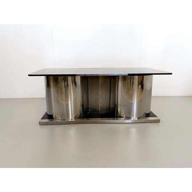 1970s Vintage Rectangular Smoked Glass Coffee Table with Dry Bar by Francois Monnet, 1970s For Sale - Image 5 of 12