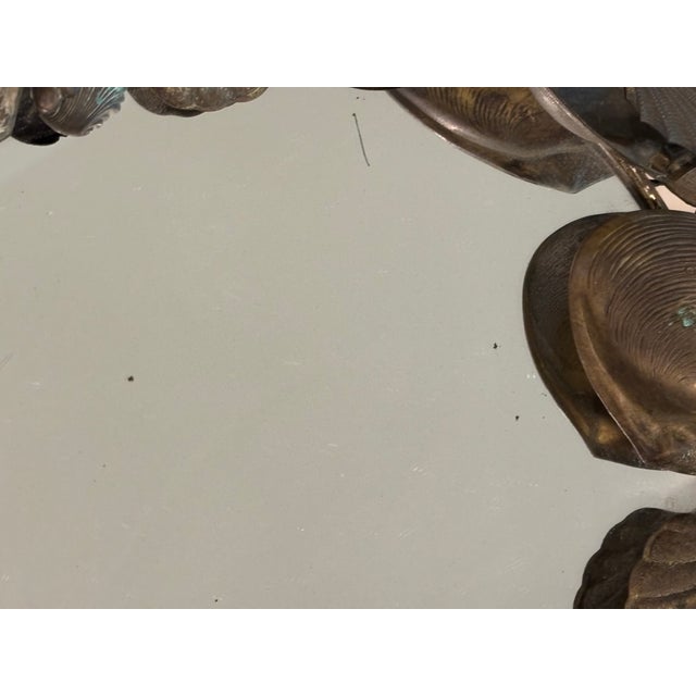 Vintage Coastal Palm Beach Style / Dresden Style Patinated Brass Seashell Mirror For Sale - Image 12 of 13