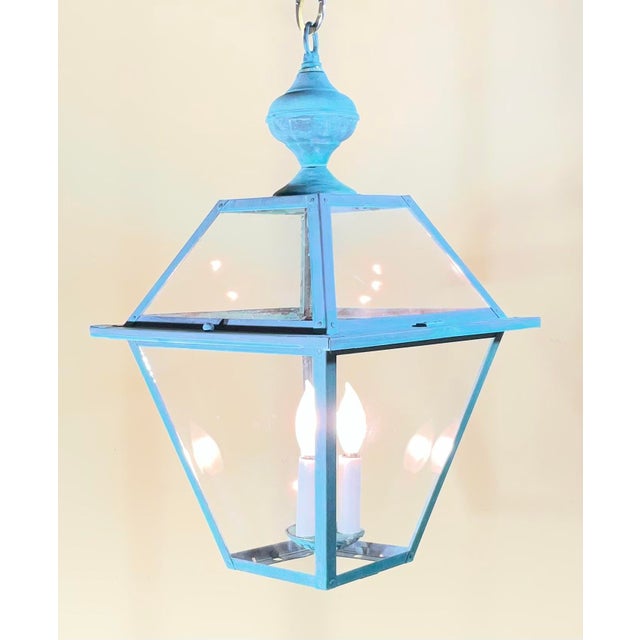 American Exquisite Vintage Verdigris Solid Brass & Hanging Lantern / Chandelier For Sale - Image 3 of 14