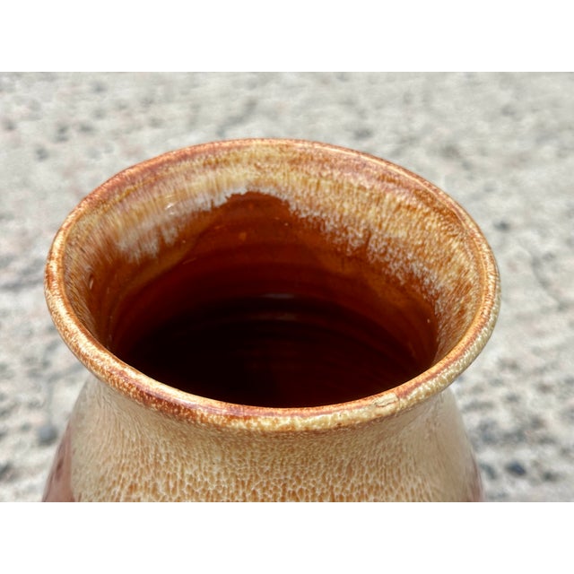 Beige Hand-Thrown Studio Ceramic Vase with Beige Flow Glaze on Reddish-Brown Glossy Glaze, Germany, 1960s For Sale - Image 8 of 15