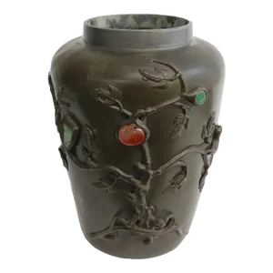 Late 20th Century Pewter Jar With Semi Precious Stone Overlay