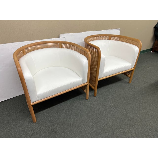 Crate & Barrel Fields Caned Barrel Chairs, a Pair Chairish