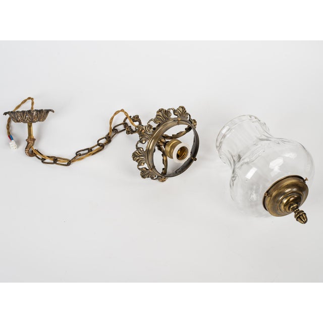 1950s French Brass & Glass Bell Jar Lantern For Sale - Image 4 of 9