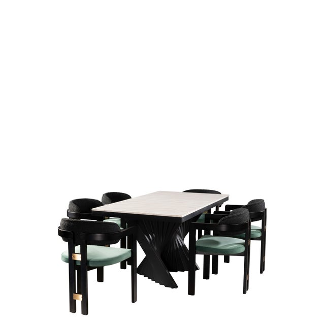 Sophisticated materials take a cue from modern geometry to create this spectacular dining room set for 6 people. Black...