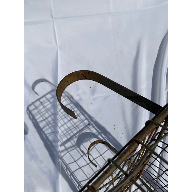 1930's Large Antique French Wirework Crimped Wire and Metal Wall Pocket Hanging Basket For Sale - Image 10 of 11