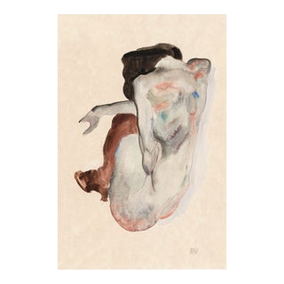 1912 Vintage Nude Figure Art Print by Egon Schiele, Crouching Nude - 40" X 60" For Sale