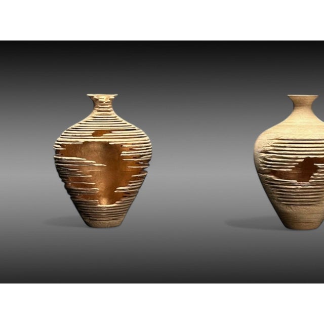 Wood Marc Fish, Contemporary, Ash, Rose Gold Leaf, Three Triptych Vessels, Uk, 21st C For Sale - Image 7 of 12