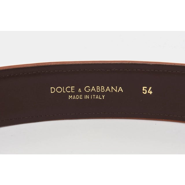 Brown Dolce and Gabbana Italian Brown and Brass Tone Metal Leather Belt For Sale - Image 8 of 8