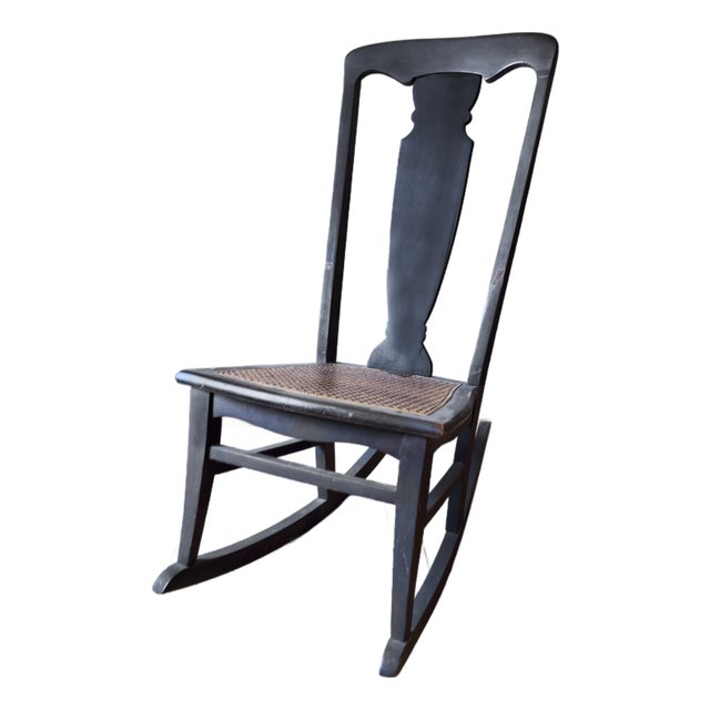 Late 19th Century Antique Mission Style Armles Rocking Chair With Caned Seat For Sale