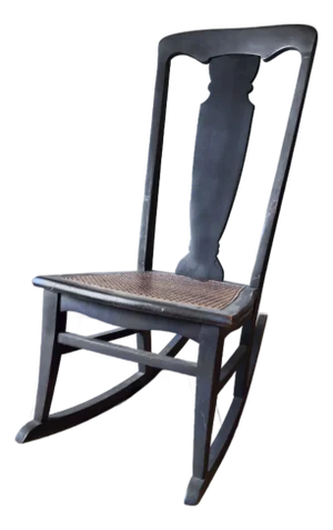 Late 19th Century Antique Mission Style Armles Rocking Chair With Caned Seat