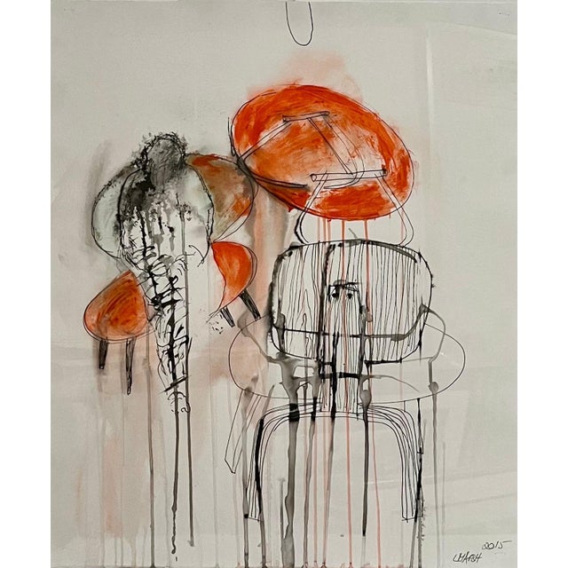 Lorna Marsh (1949-2022) Acrylic on Paper (mixed media) Hand signed and dated Chairs, Table, and Figure 2015 Original...
