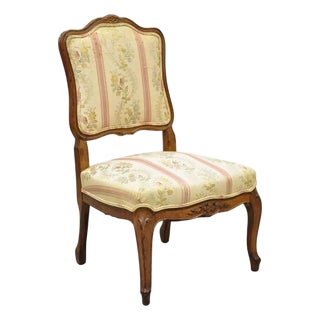Vintage French Louis XV Style Small Boudoir Accent Side Chair W/ Pink Stripes For Sale