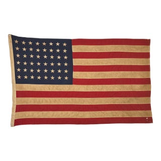 Large Vintage Cotton American Flag With 48 Sewn Stars For Sale