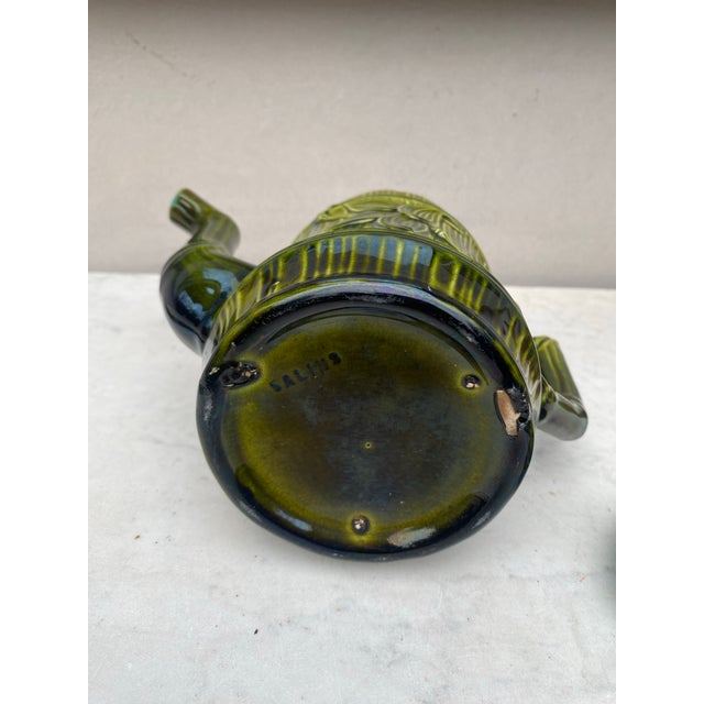 19th Century French Green Majolica Bamboo Teapot Salins For Sale - Image 9 of 9