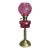 Beautiful Antique Brass Column Tall Oil Lamp Cranberry Glass Shade & Font Double Burner 29" Tall For Sale