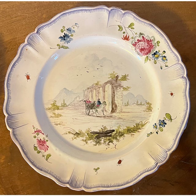 Blue Antique 18th Century French Veuve Perrin Faience Landscape Plates With Ruins and Windmill - A Pair For Sale - Image 8 of 11