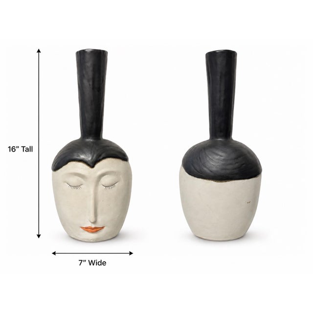 Set of 3 Sculptural 1980’s Art Nouveau-Style Figurative Face Vases / Modern Art Pottery Vessels For Sale - Image 10 of 11