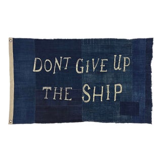 Large Patchwork Flag, Vintage Indigo, Don't Give Up the Ship, 100% Cotton For Sale