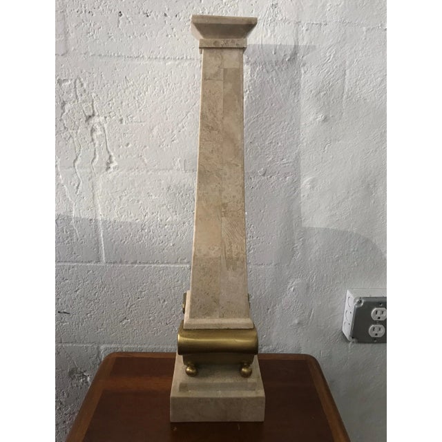 Mid 20th Century Monumental Maitland Smith Tessellated Marble Stone and Gilt Candlestick For Sale - Image 5 of 10