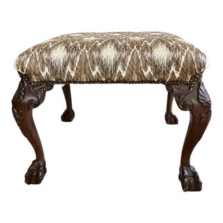 1990s Baker “Historic Charleston” Collection Ball-In-Claw Upholstered Footstool Ottoman For Sale