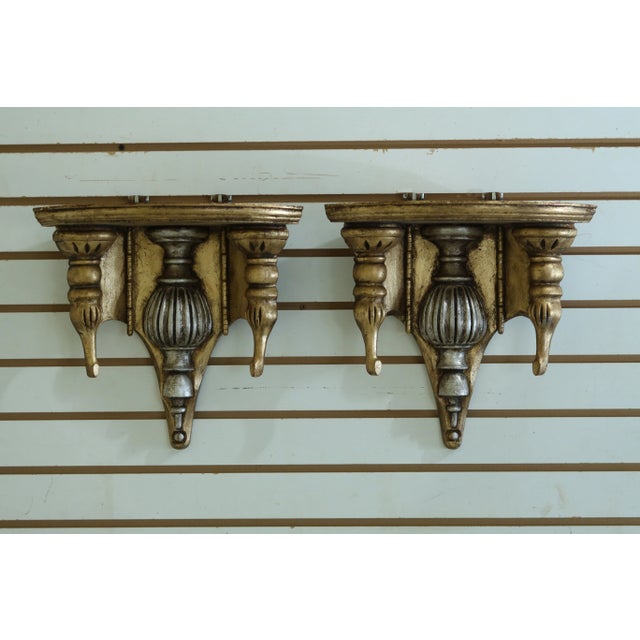 Ornamental & Decorative Materials 1990s Crafted Gold Leaf Wall Shelves - a Pair For Sale - Image 7 of 7