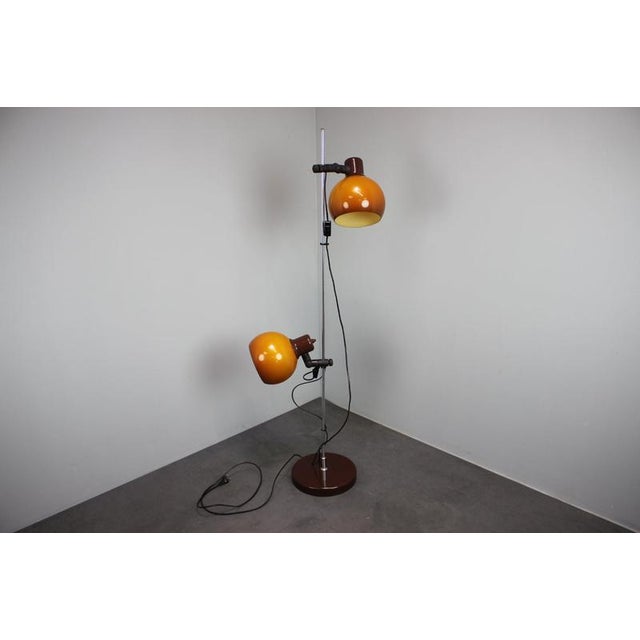 Hungarian Space Age Adjustable Double Floor Lamp in Orange and Brown Chrom, 1970s For Sale - Image 6 of 13