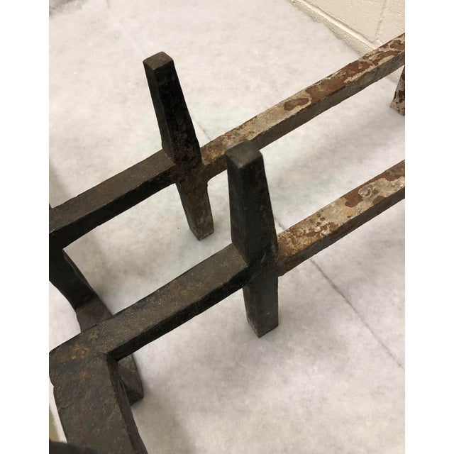 Metal Antique Gustav Stickley Model #237 Black Wrought Iron Craftsman Andirons- a Pair For Sale - Image 7 of 12