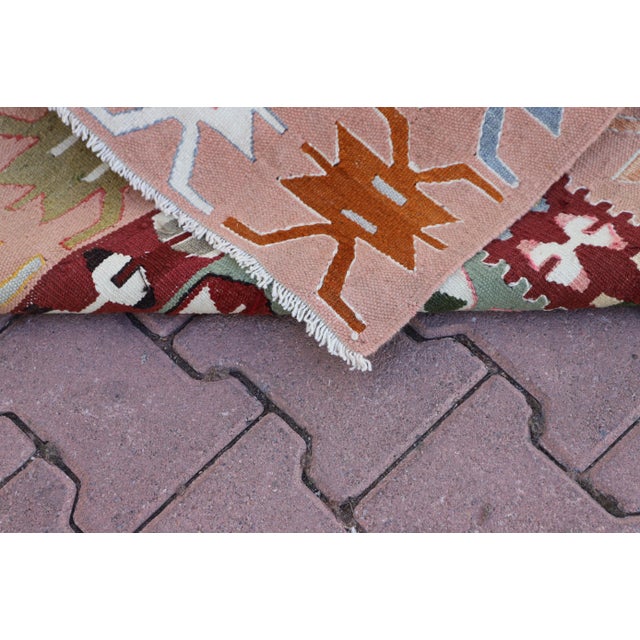 Textile 1980s Southwestern Red Handwoven Kilim For Sale - Image 7 of 13