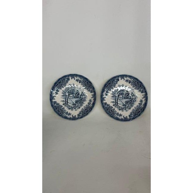 Blue Late 20th Century Churchill the Brook Blue White Dessert Plates Saucers 2pc Fine China Pair 4803b For Sale - Image 8 of 14