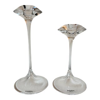 Pair of Kosta Boda "Fanfare" Candlesticks, Signed For Sale
