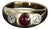 14k Yellow Gold Ring With Red Garnet Center & Two Flush Set Diamonds - Size 6.25 For Sale