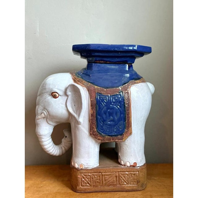 Vintage Glazed Ceramic Elephant Low Stool For Sale - Image 4 of 12