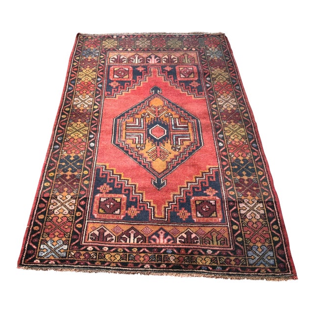 1960s Vintage Turkish Handwoven Tribal Rug - 3′5″ × 5′6″ For Sale