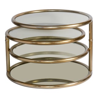 Milo Baughman Style Four-Tier Brass and Smoked Glass Swivel Accent Table For Sale