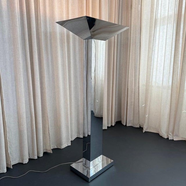 1980s Postmodern Chrome Skyscraper Torchiere Floor Lamp For Sale In New York - Image 6 of 11