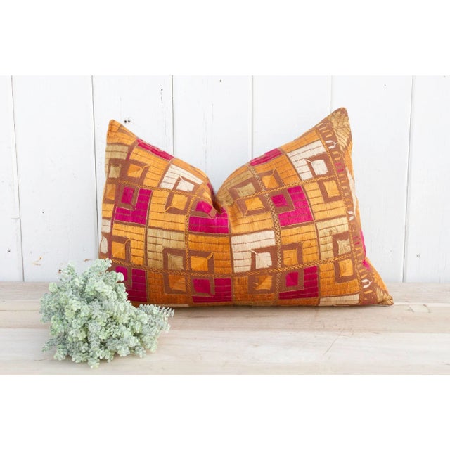 Brown Palash Silk Phulkari Pillow For Sale - Image 8 of 9