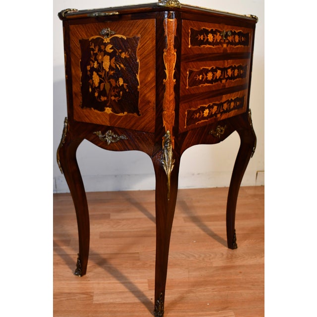 Brown 1890s Antique French Louis XV Walnut Inlaid & Marble Top Liquor Cabinet / Bar For Sale - Image 8 of 18