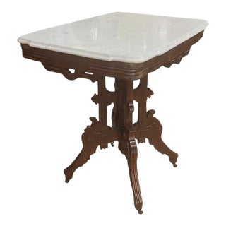 19th Century Antique Marble Top Eastlake Parlor Table For Sale