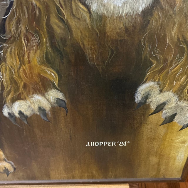 Textile Oil on Canvas by American Artist Joy Hopper Titled “The Conqueror”made in 1981 in Style of Frank Frazetta Framed Signed For Sale - Image 7 of 10