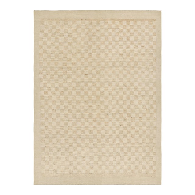 Rug & Kilim’s Contemporary Rug in Beige and Cream White Geometric Pattern - 13x18 For Sale