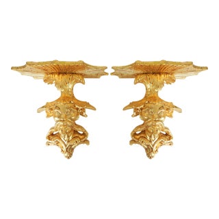 Pair of Asian Man Chinoiserie Plaster Brackets- Late 20th Century Gilded George II Style For Sale