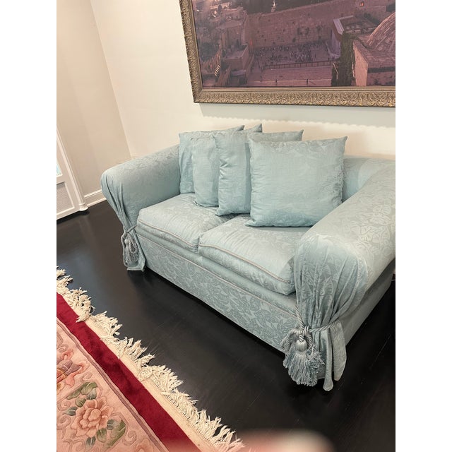 Transitional Vintage Turquoise Loveseat For Sale - Image 3 of 6