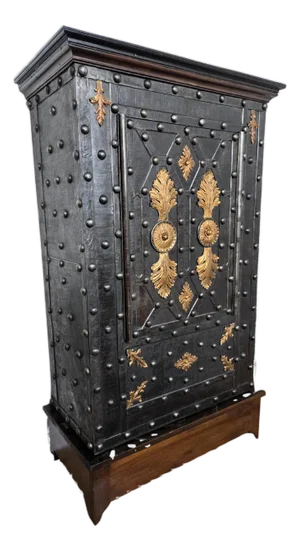 Antique Italian Wrought Iron Hobnail Safe Box Cabinet, 18th Century